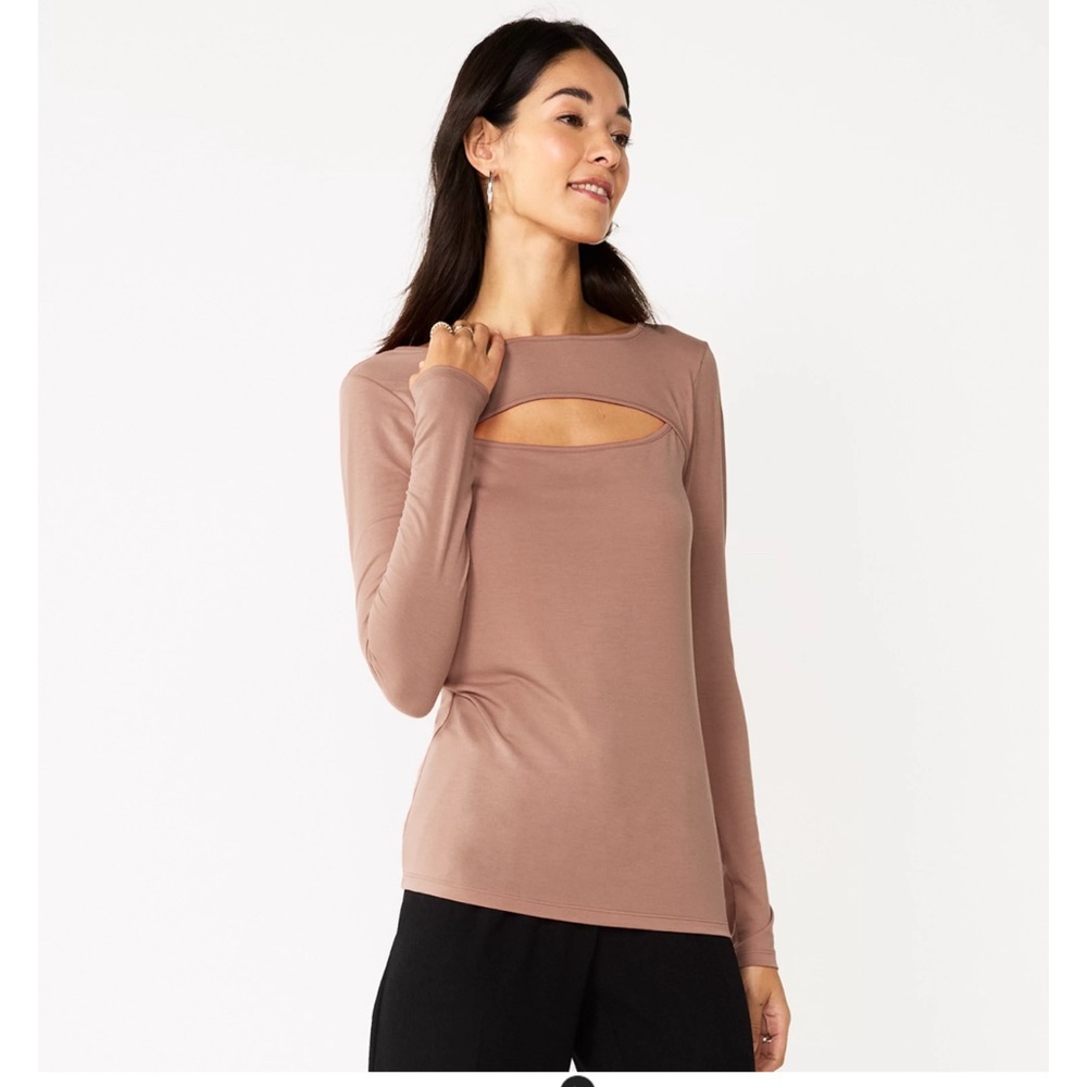 NWT Nine West Fitted Long Sleeve Cutout Top, Size Medium